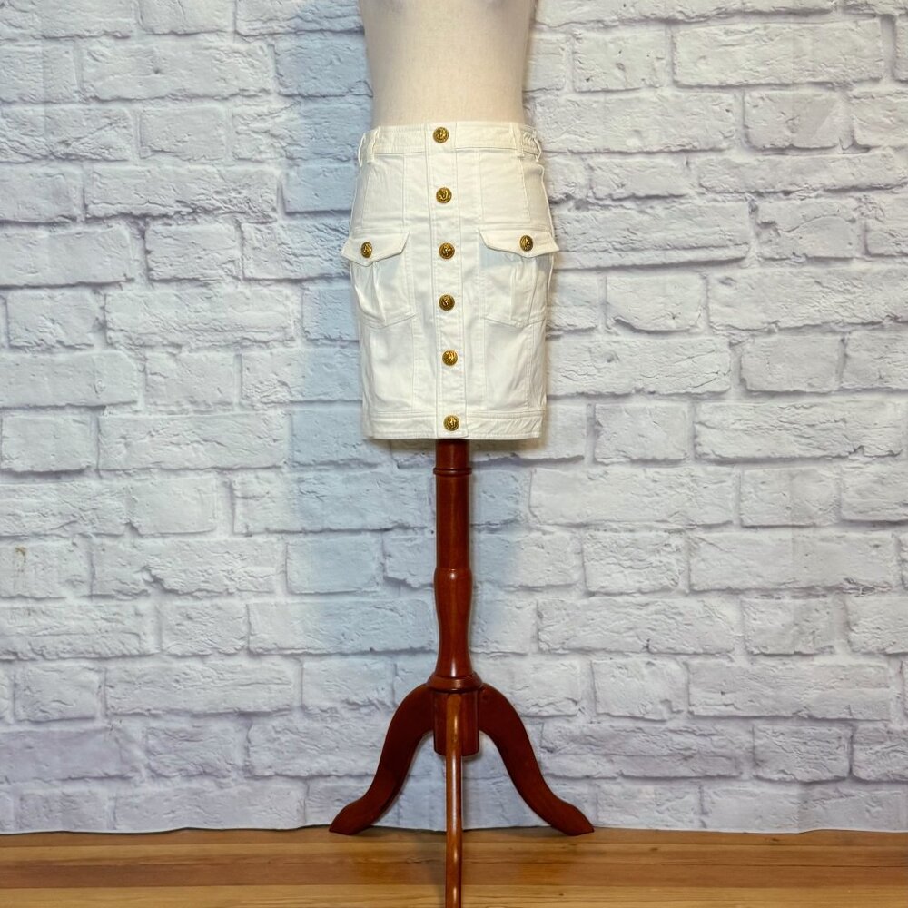Balmain Cream Denim Mini Skirt